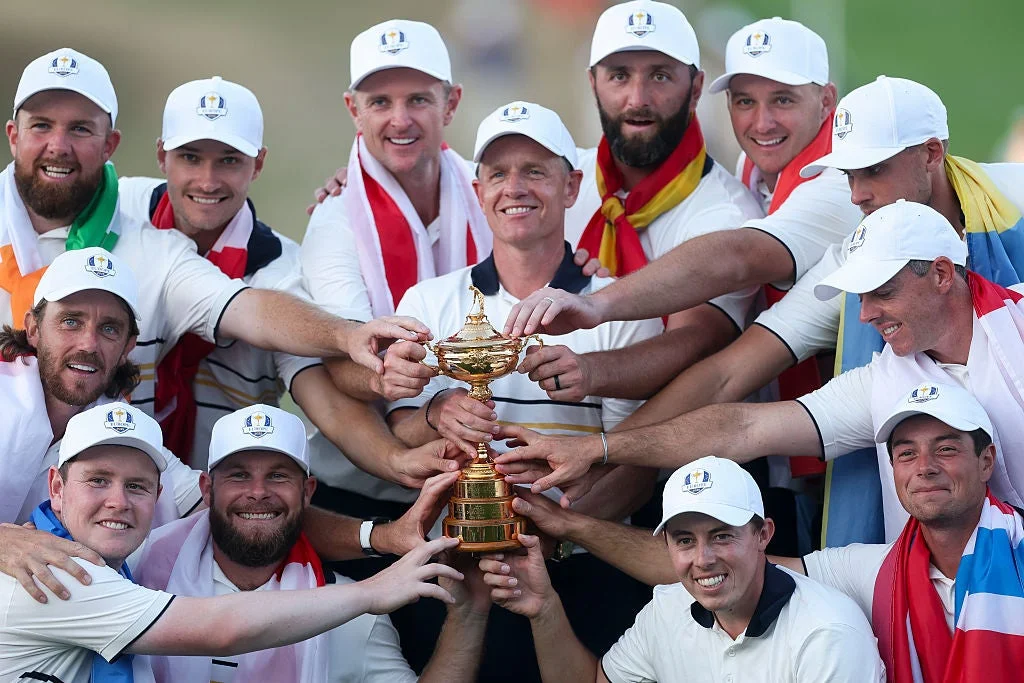 Justin Rose (left) says there is a reality where Jon Rahm (second from right) isn't available for Europe next year